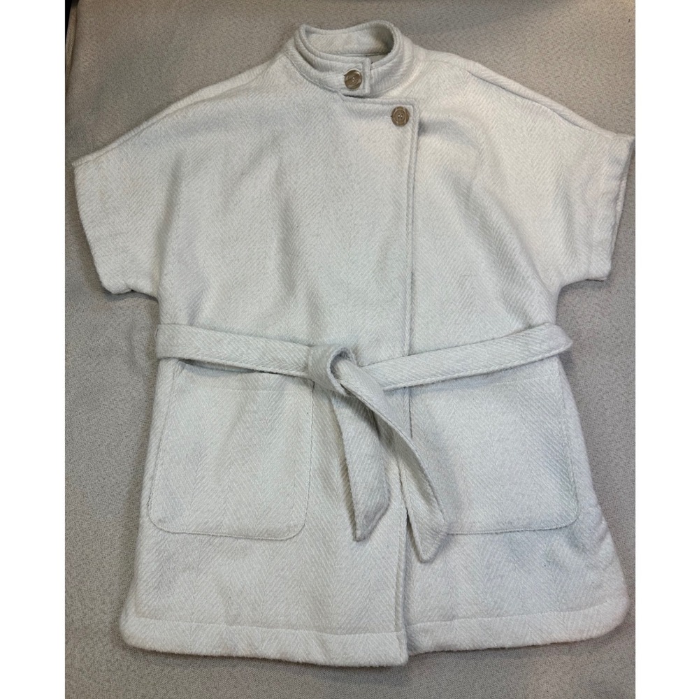 Sanctuary Cocoon Wrap Coat Women M Creme Polyester Herringbone Belted Chic New